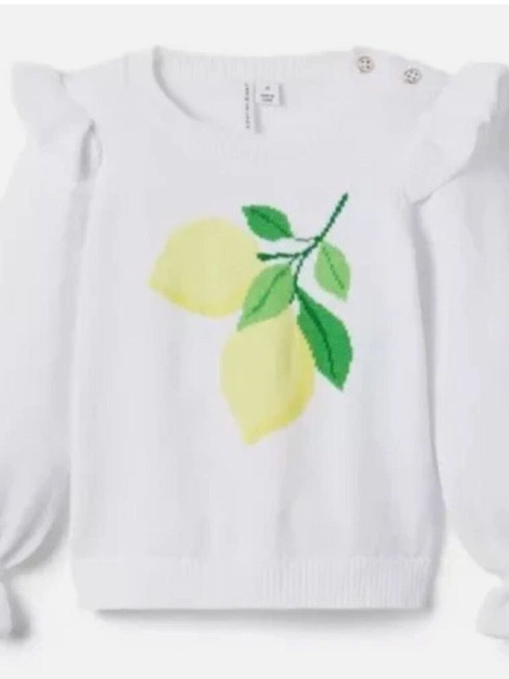 Janie And Jack 18-24 Months White Lemon Knit Sweater Ruffle Sleeve Cotton Bl